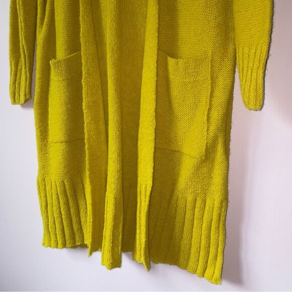 Anthropologie Size S Alpaca Cardigan Sweater Longline Duster Yellow Open Front - Picture 3 of 8